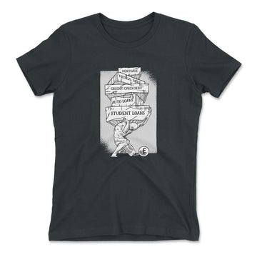 Debt Atlas Womens T-Shirt in Heavy Metal color